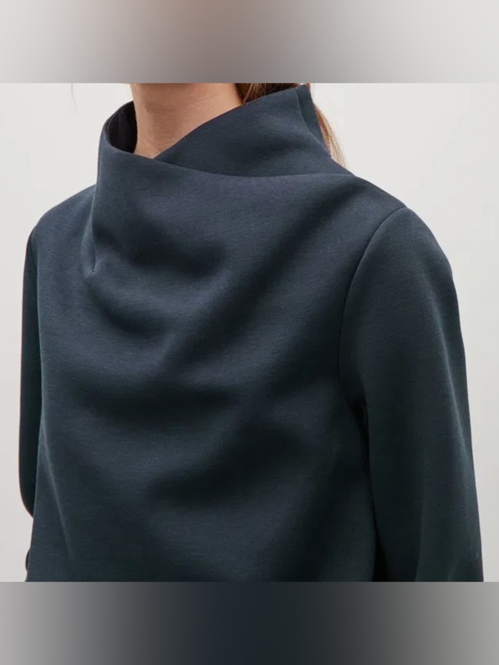 COS Women's Draped Neck Top Navy Blue XS Minimalist Avant Garde Office Portugal - Picture 3 of 10
